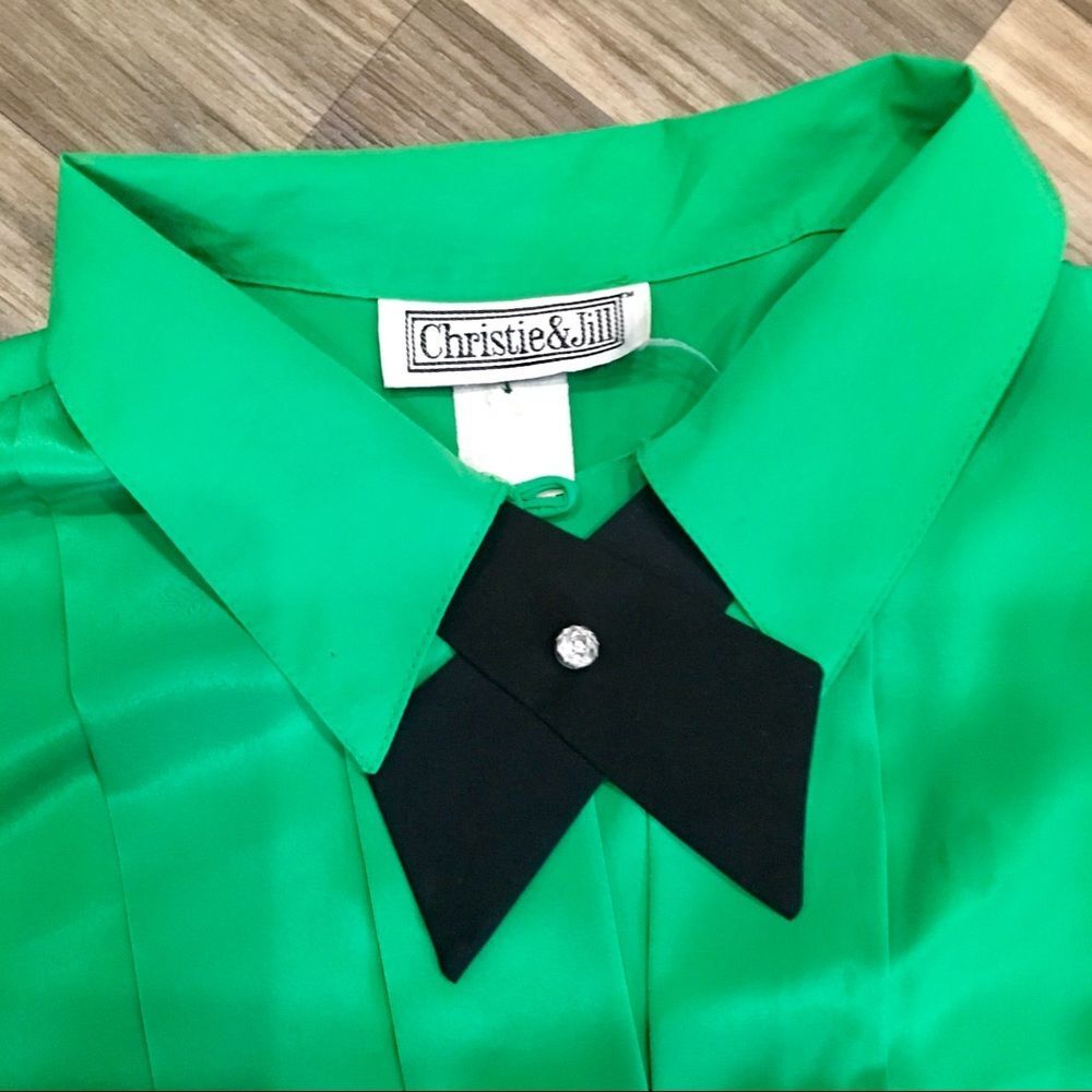 Vintage Christie & Jill Green Button Blouse Short Sleeve Statement Retro Chic - Picture 3 of 3
